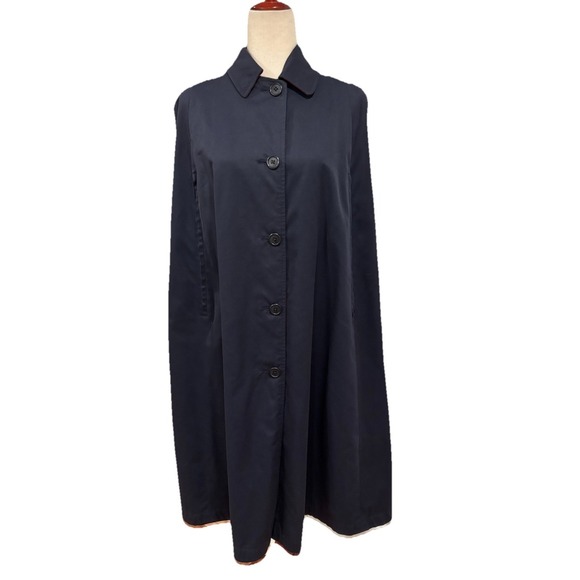 Burberry 1960s Reversible Trench Gabardine & Wool Plaid Cape Coat Red Navy OSFA - Picture 12 of 14